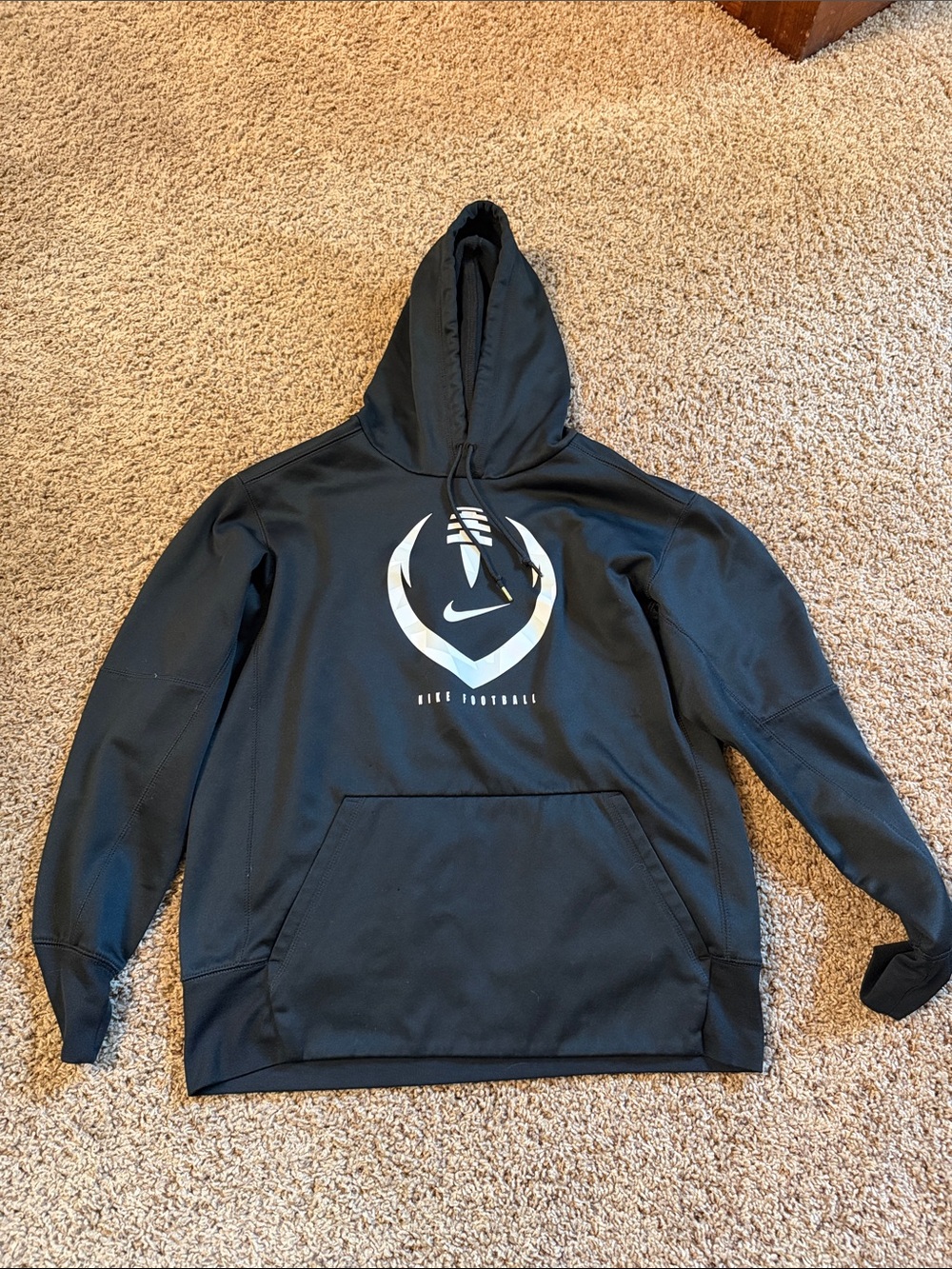 Nike Black Hoodie with White Football Swoosh Graphic